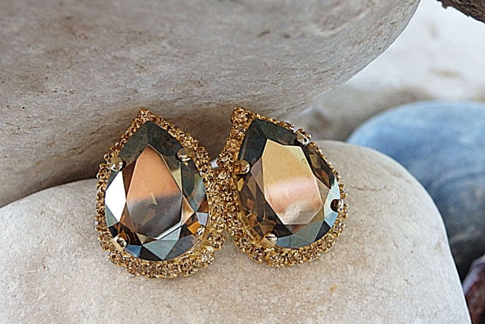 Bronze Crystal Earrings Yellow Gold